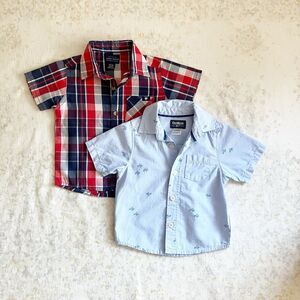Lot of 2 Baby Boy 12 Mos Lucky Brand Osh Kosh Bgosh Shirts Plaid Airplane Plane